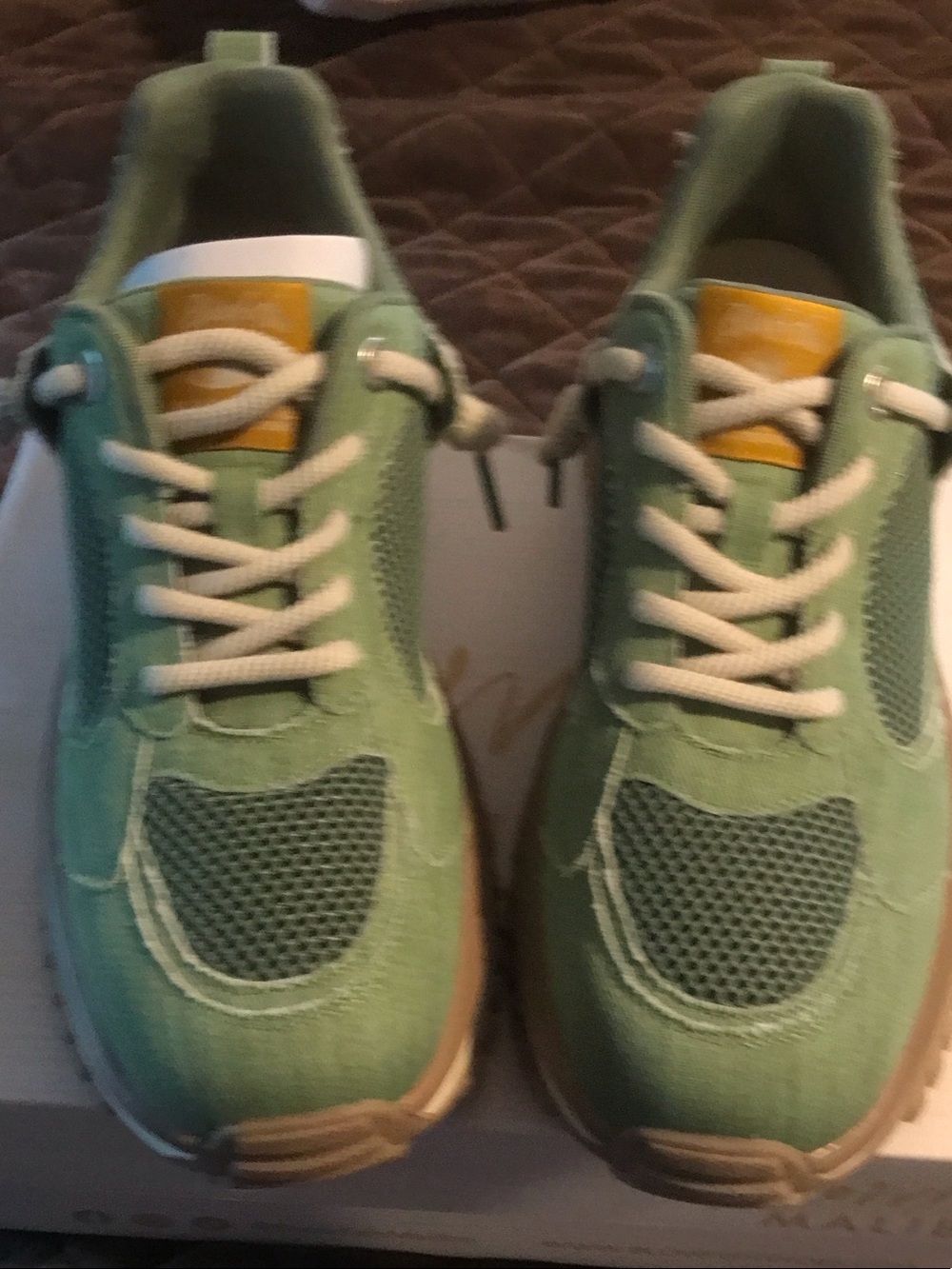 Ladies ~ Green Suede & Mesh Sneakers with Cream Laces